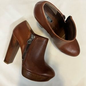 Guess Brown Leather Ankle Boots Women Size 8